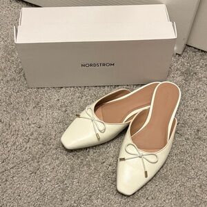 Nordstrom Ivory Pointed Slip-On Mules with Bow Accent